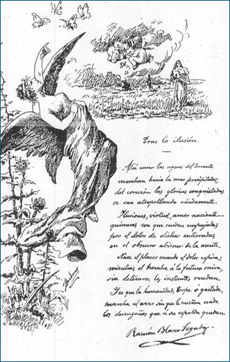 Poema manuscrito de Ramón Blasco Segado en La Caricatura.