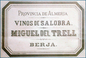 Etiqueta de los afamados vinos de Salobra premiados en la Exposición Universal de París de 1878.